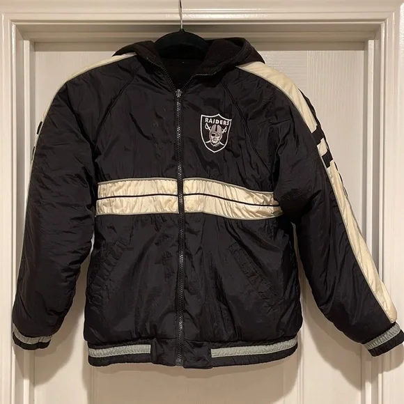 Vintage Oakland Raiders NFL black/windbreaker/fleece jacket size M(10-12) kids - Picture 4 of 9